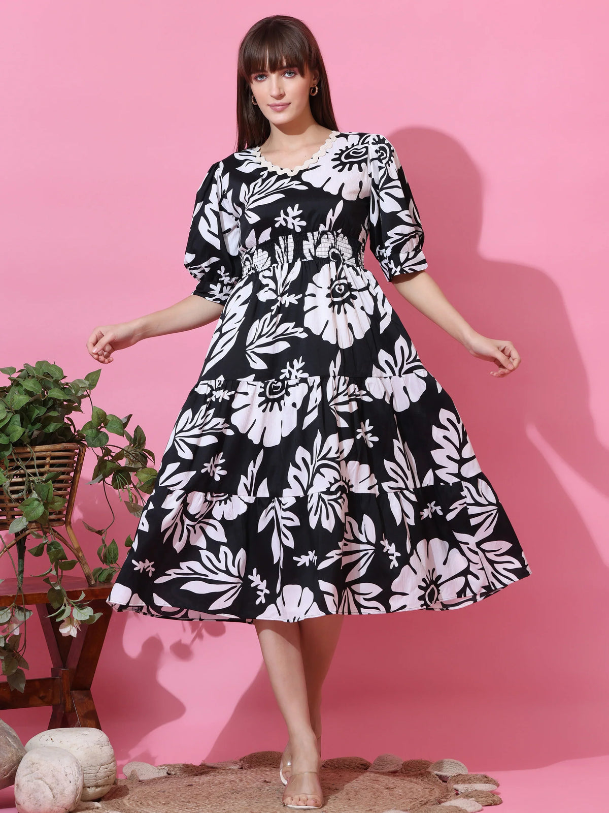 Timeless Floral Fit & Flare Midi Dress