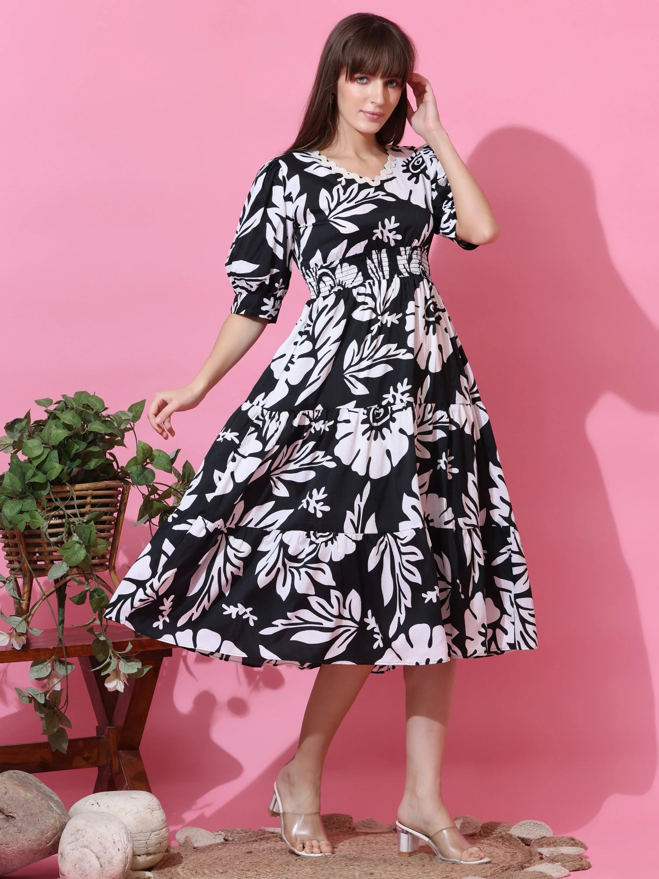 Timeless Floral Fit & Flare Midi Dress