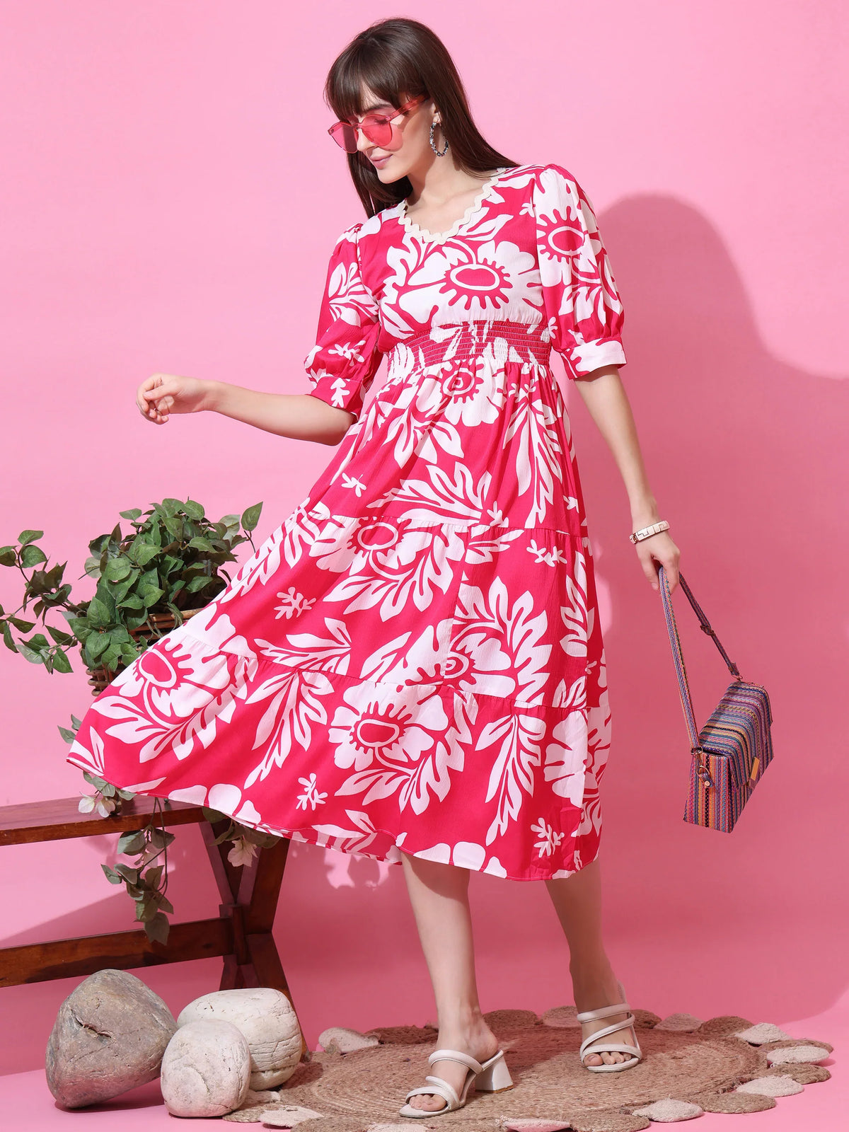 Pink Meadow Floral Midi Dress