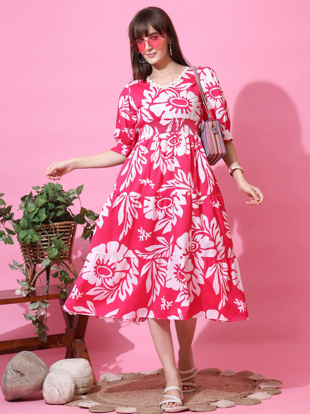 Pink Meadow Floral Midi Dress