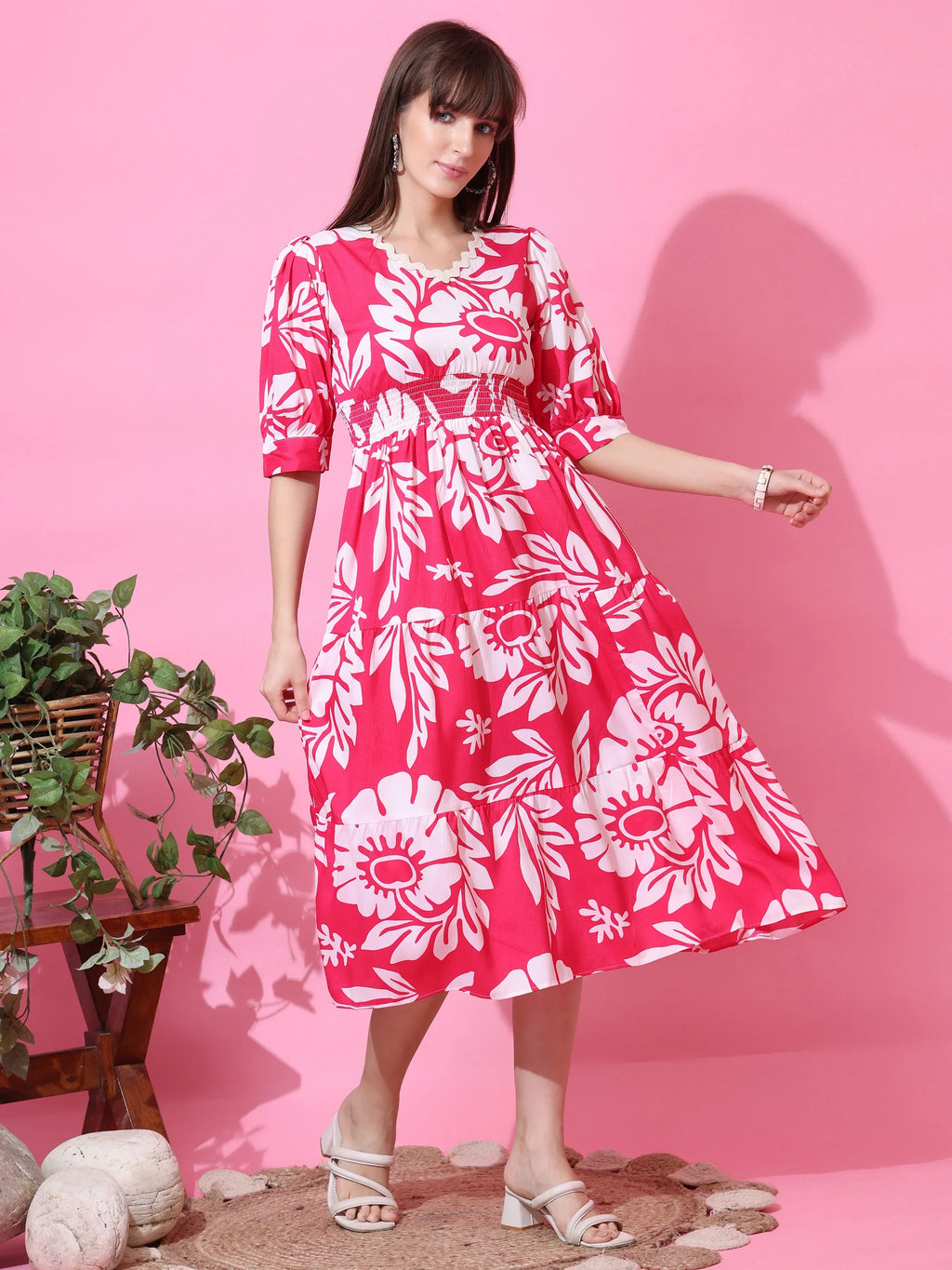 Pink Meadow Floral Midi Dress