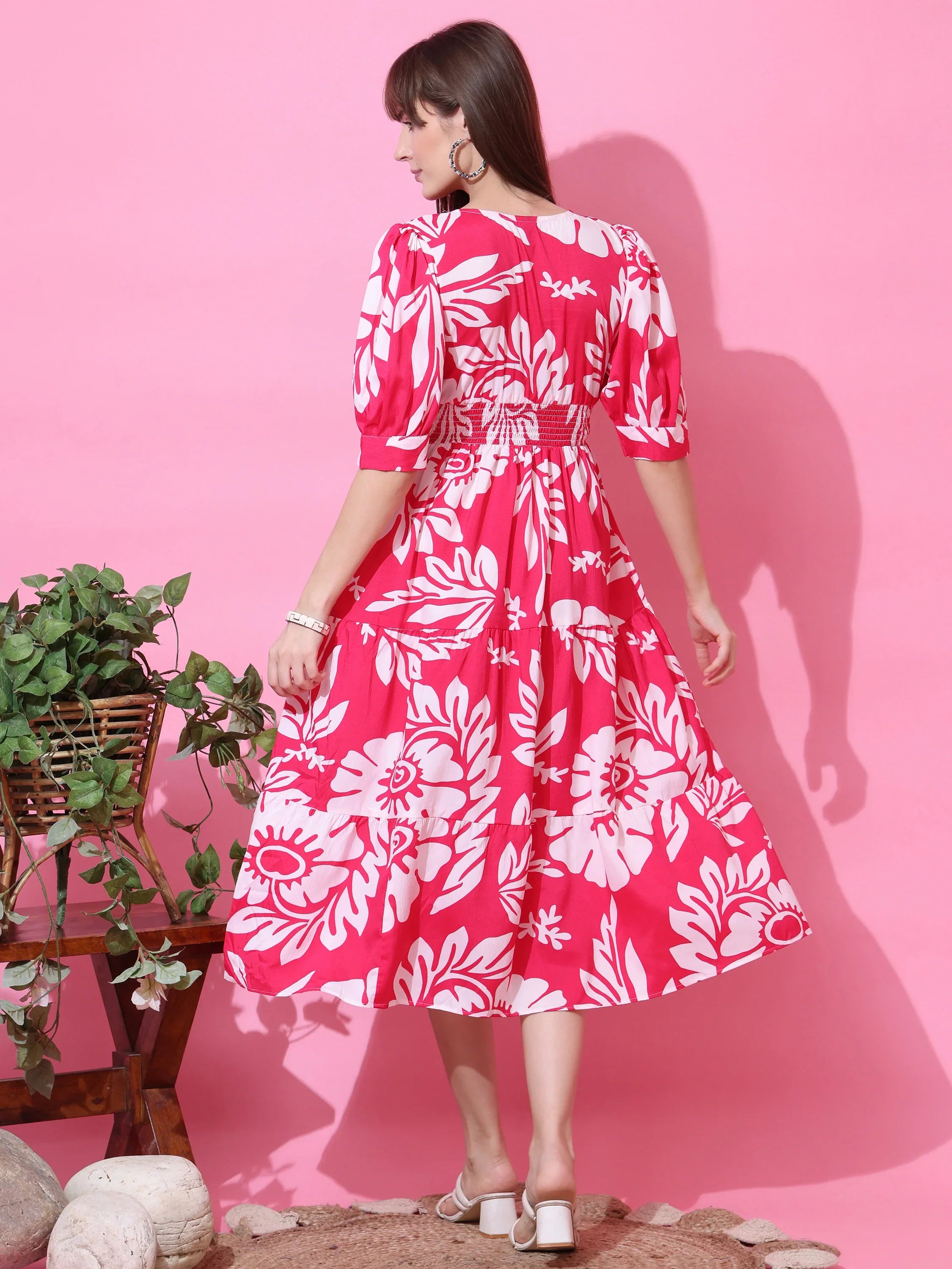 Pink Meadow Floral Midi Dress