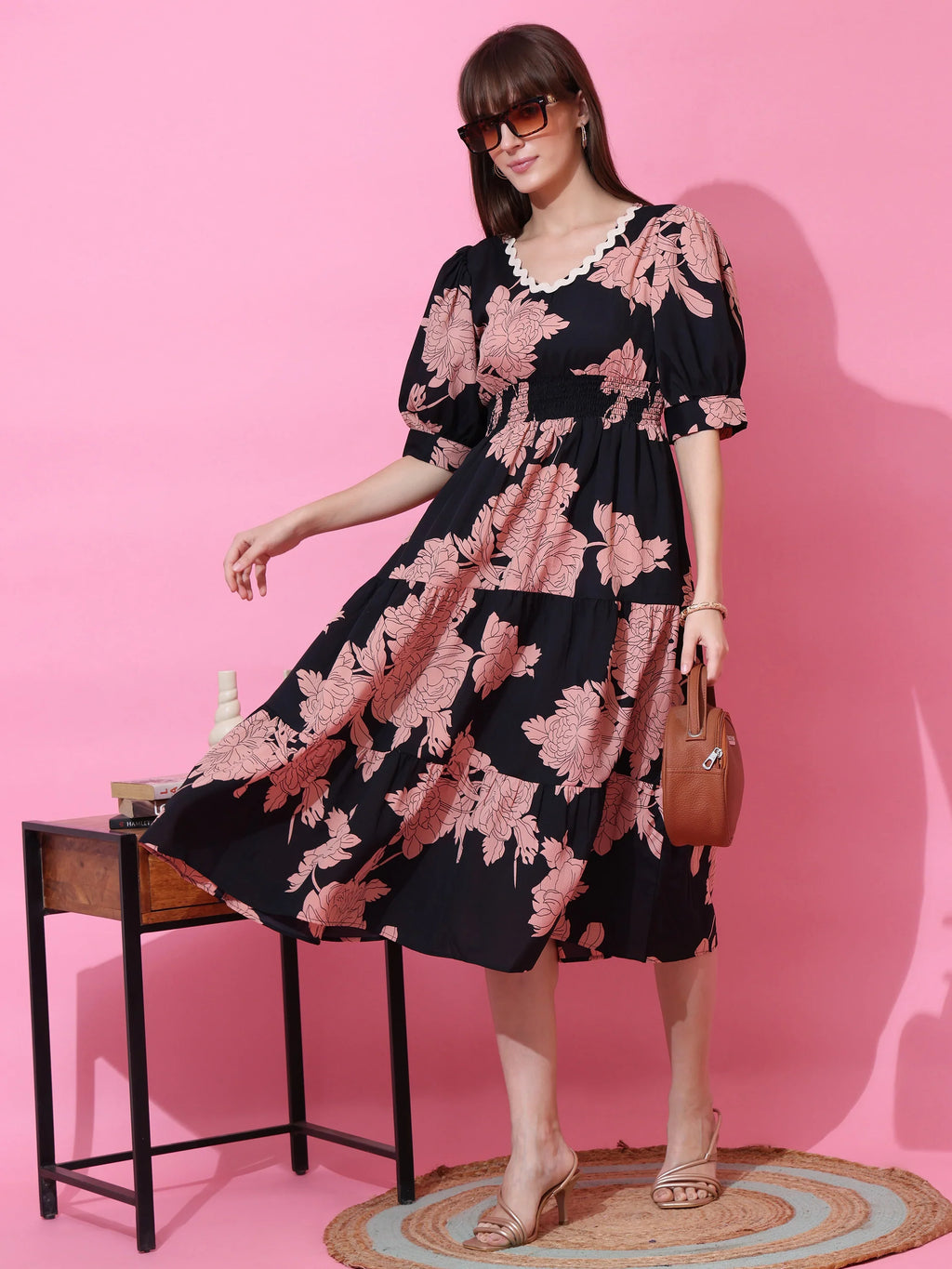 Mocha Muse Floral Midi Dress
