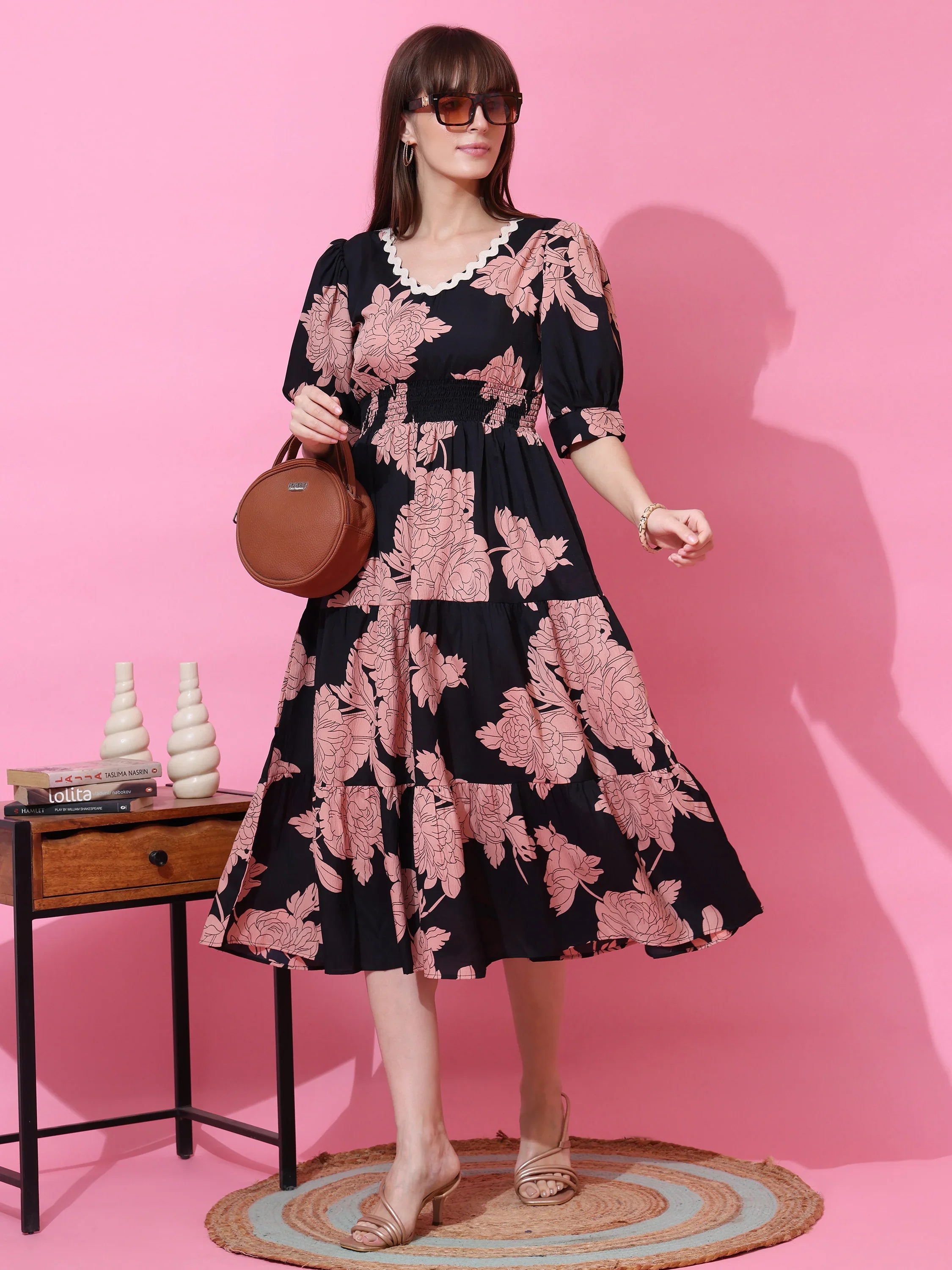 Mocha Muse Floral Midi Dress