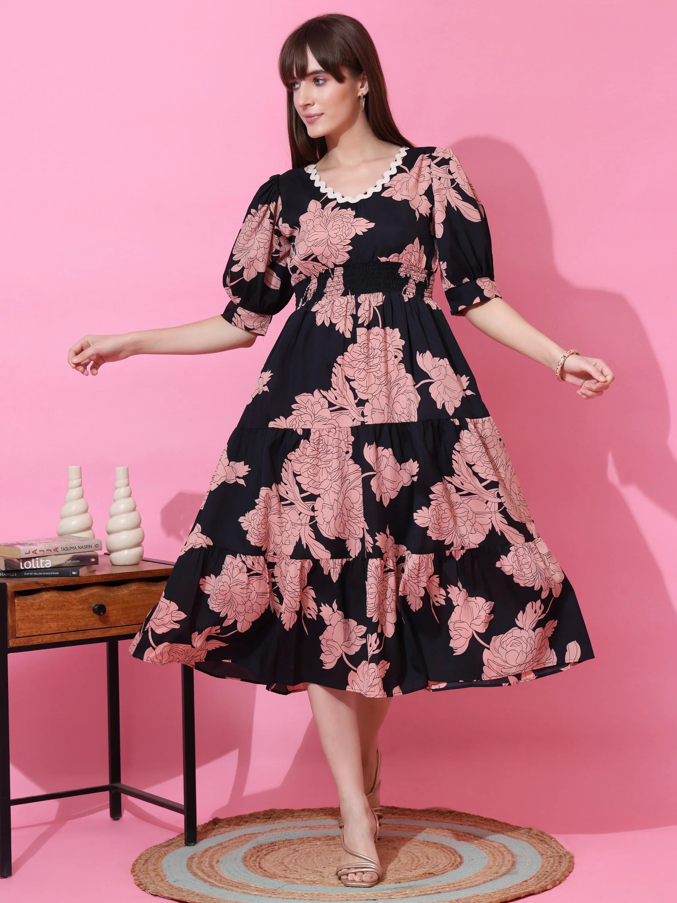 Mocha Muse Floral Midi Dress