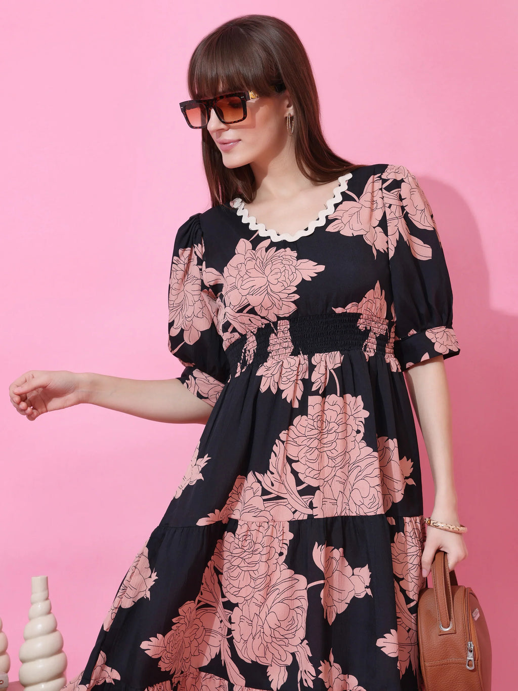 Mocha Muse Floral Midi Dress
