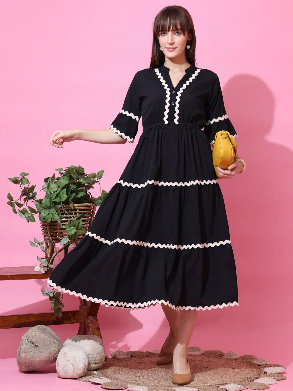 Elegant Eclipse Solid Midi Dress
