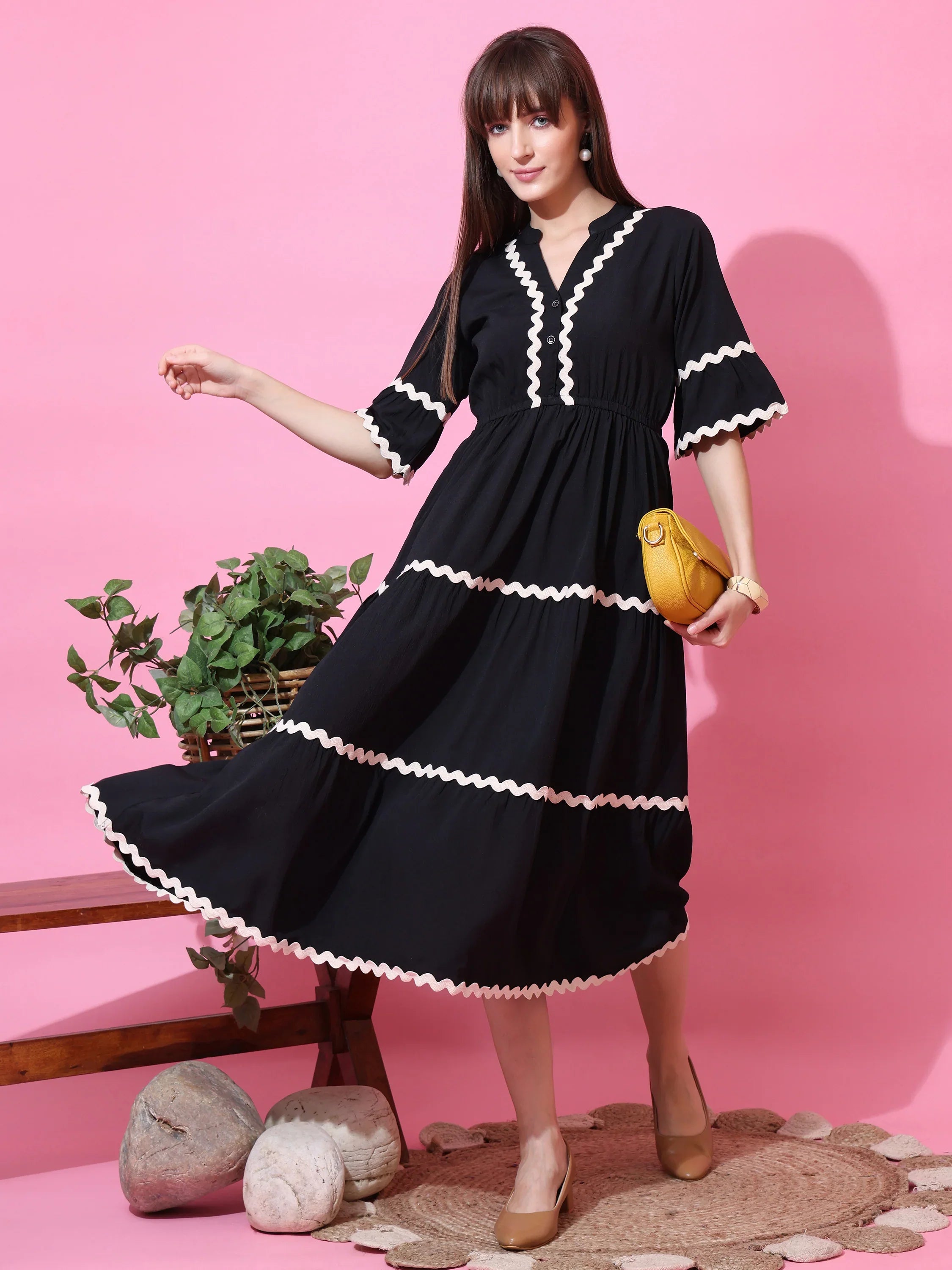 Elegant Eclipse Solid Midi Dress