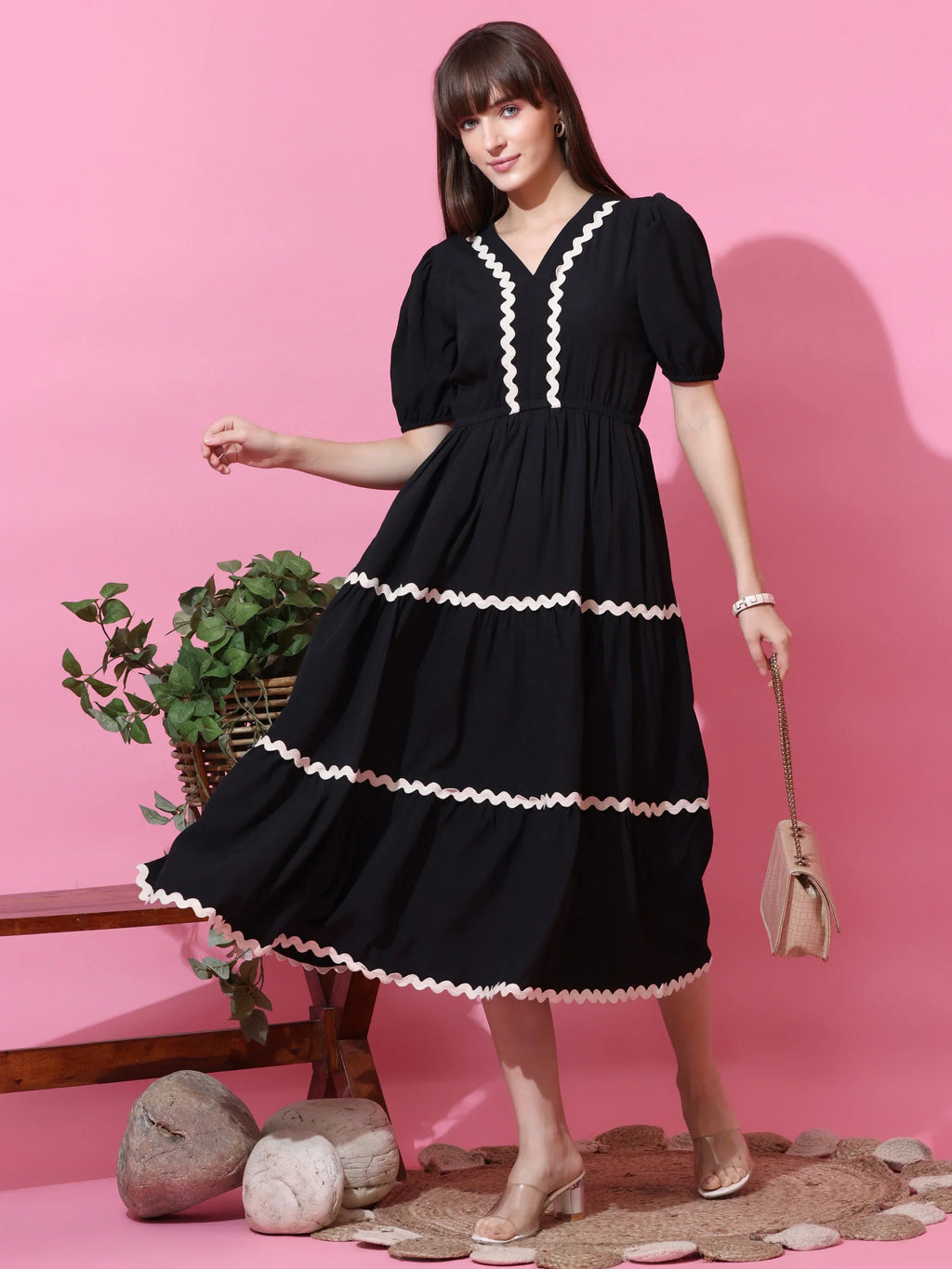 Black Aura Fit & Flare Midi Dress