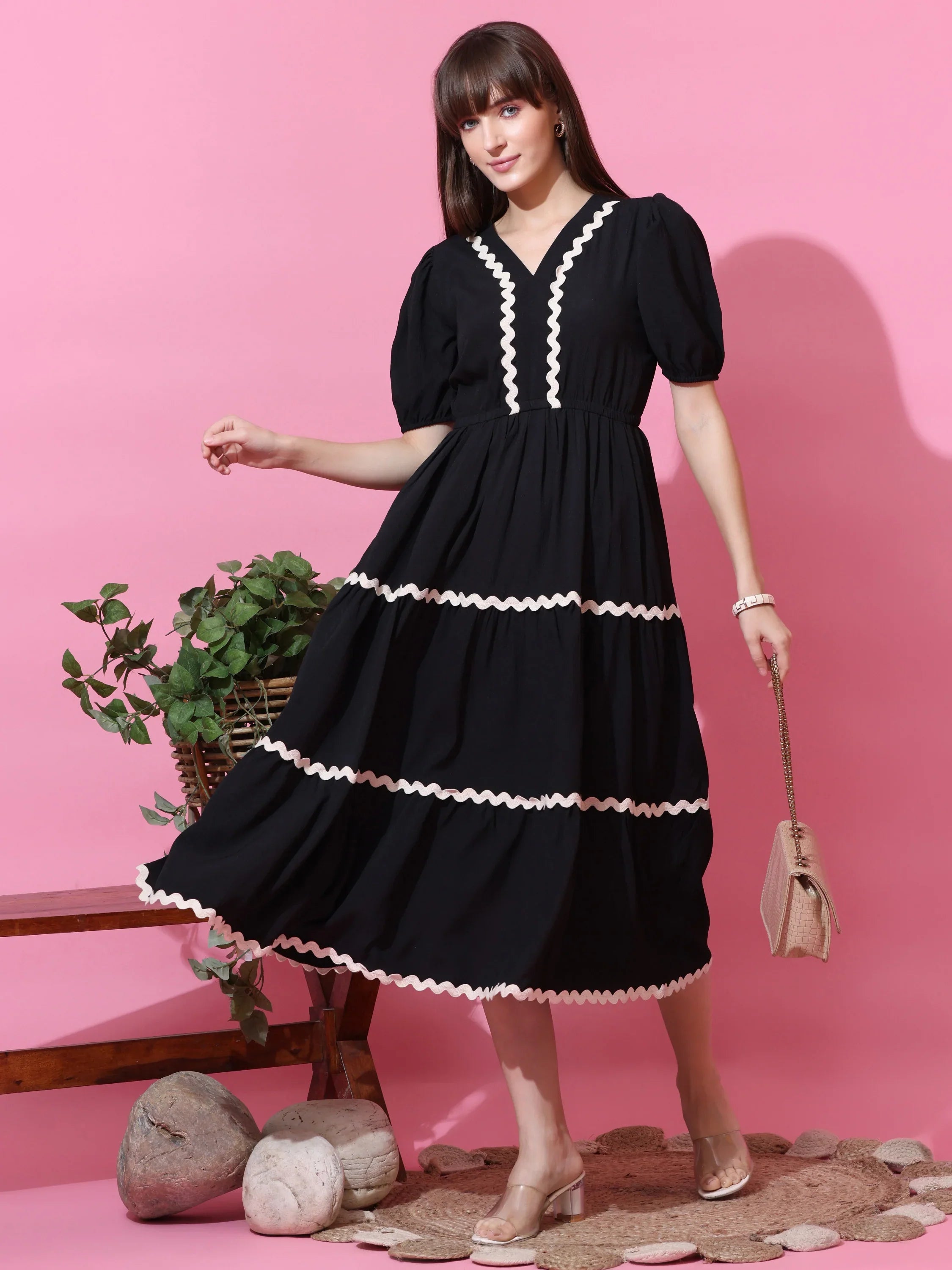 Black Aura Fit & Flare Midi Dress