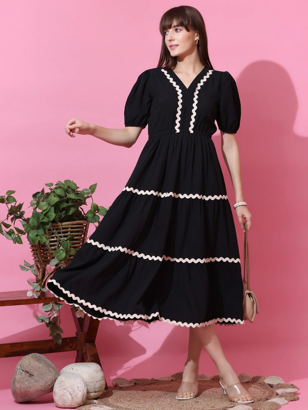 Black Aura Fit & Flare Midi Dress