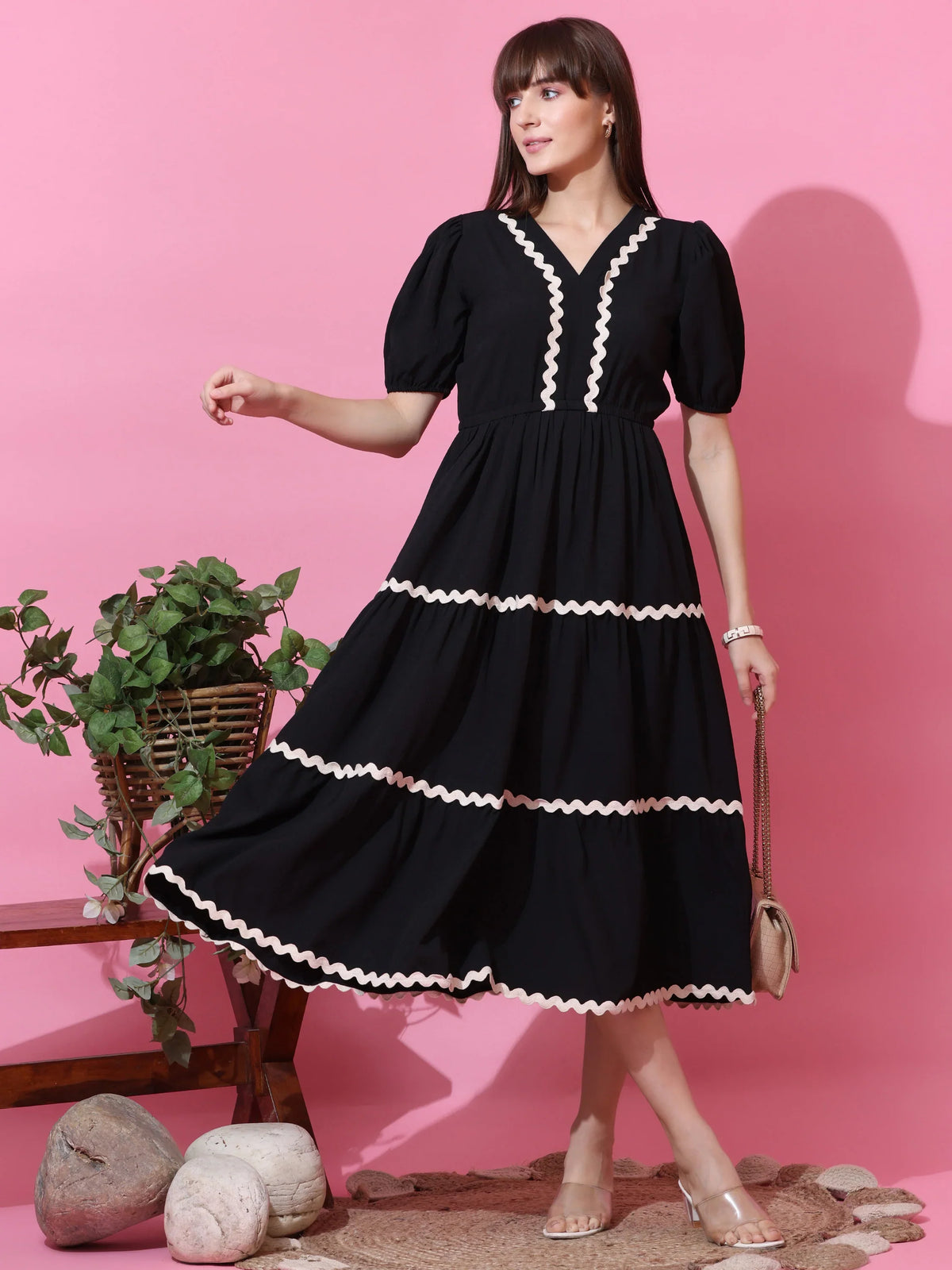 Black Aura Fit & Flare Midi Dress