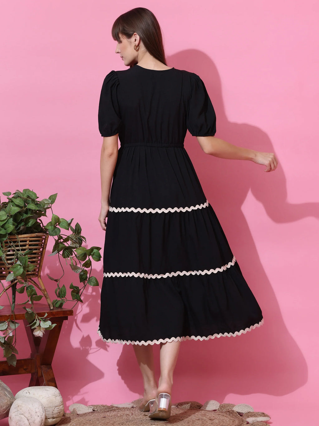 Black Aura Fit & Flare Midi Dress