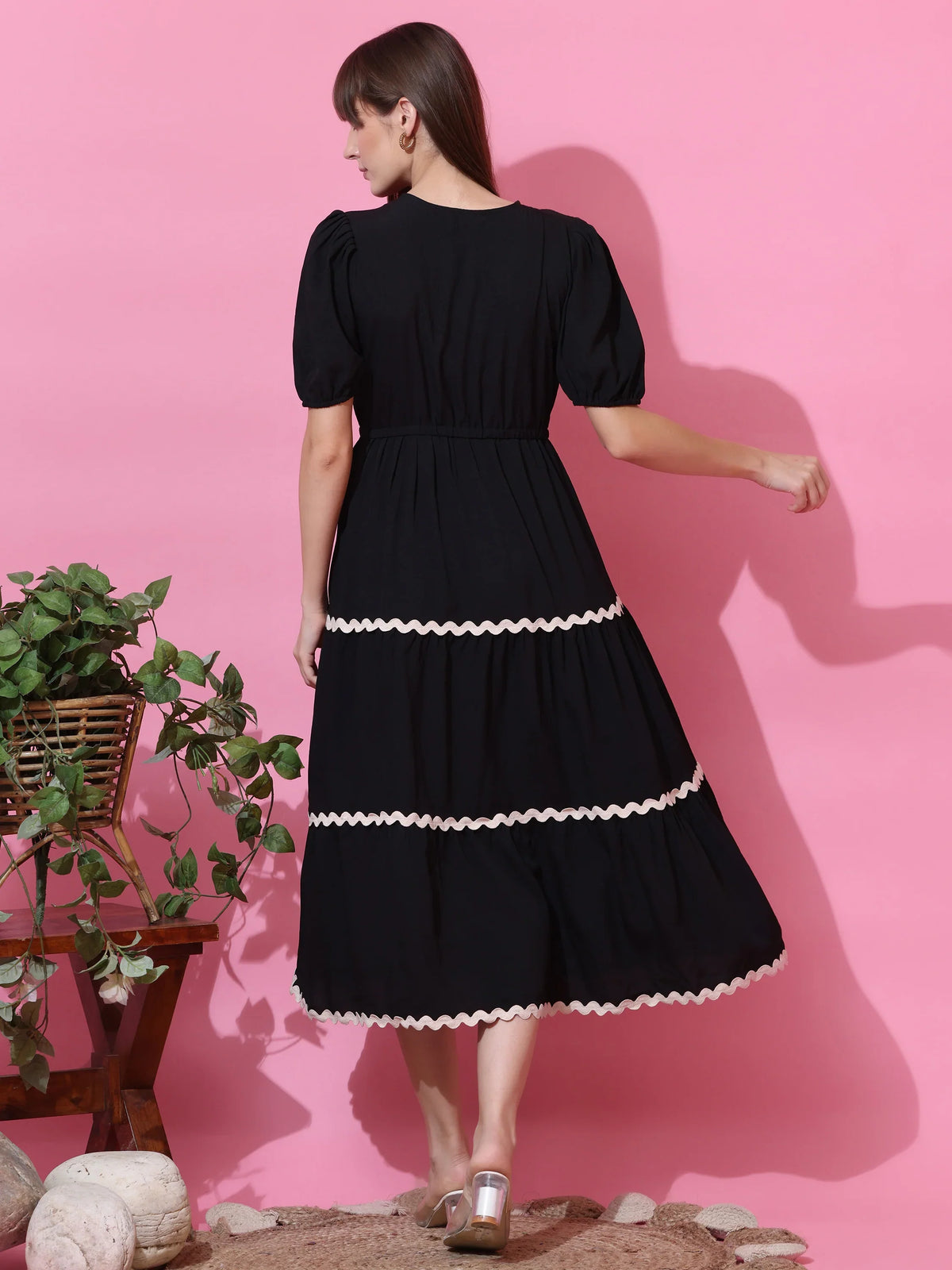 Black Aura Fit & Flare Midi Dress