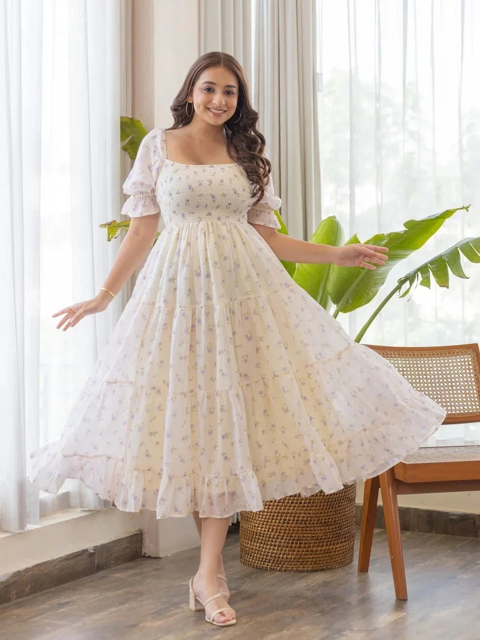 Pearl Bloom Floral Midi Dress
