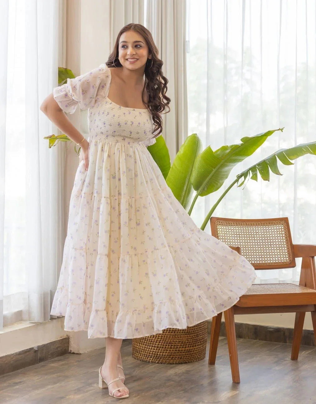 Pearl Bloom Floral Midi Dress
