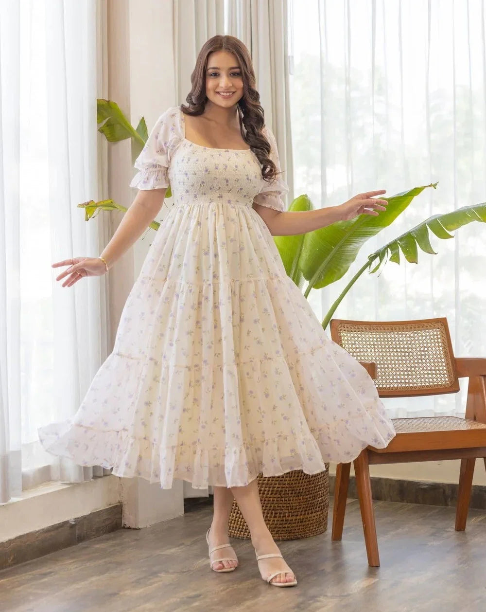 Pearl Bloom Floral Midi Dress