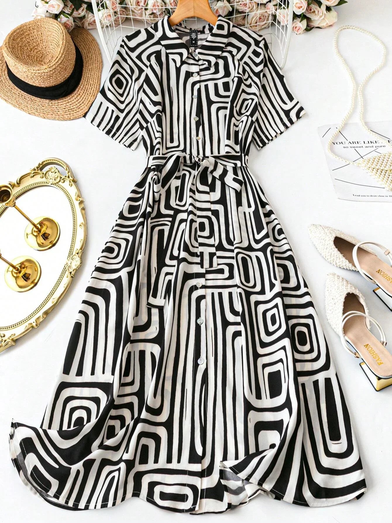 Monochrome Geo Fit & Flare Shirt Dress
