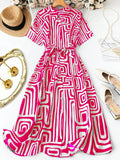 Chic Pink Geometric Shirt Dress