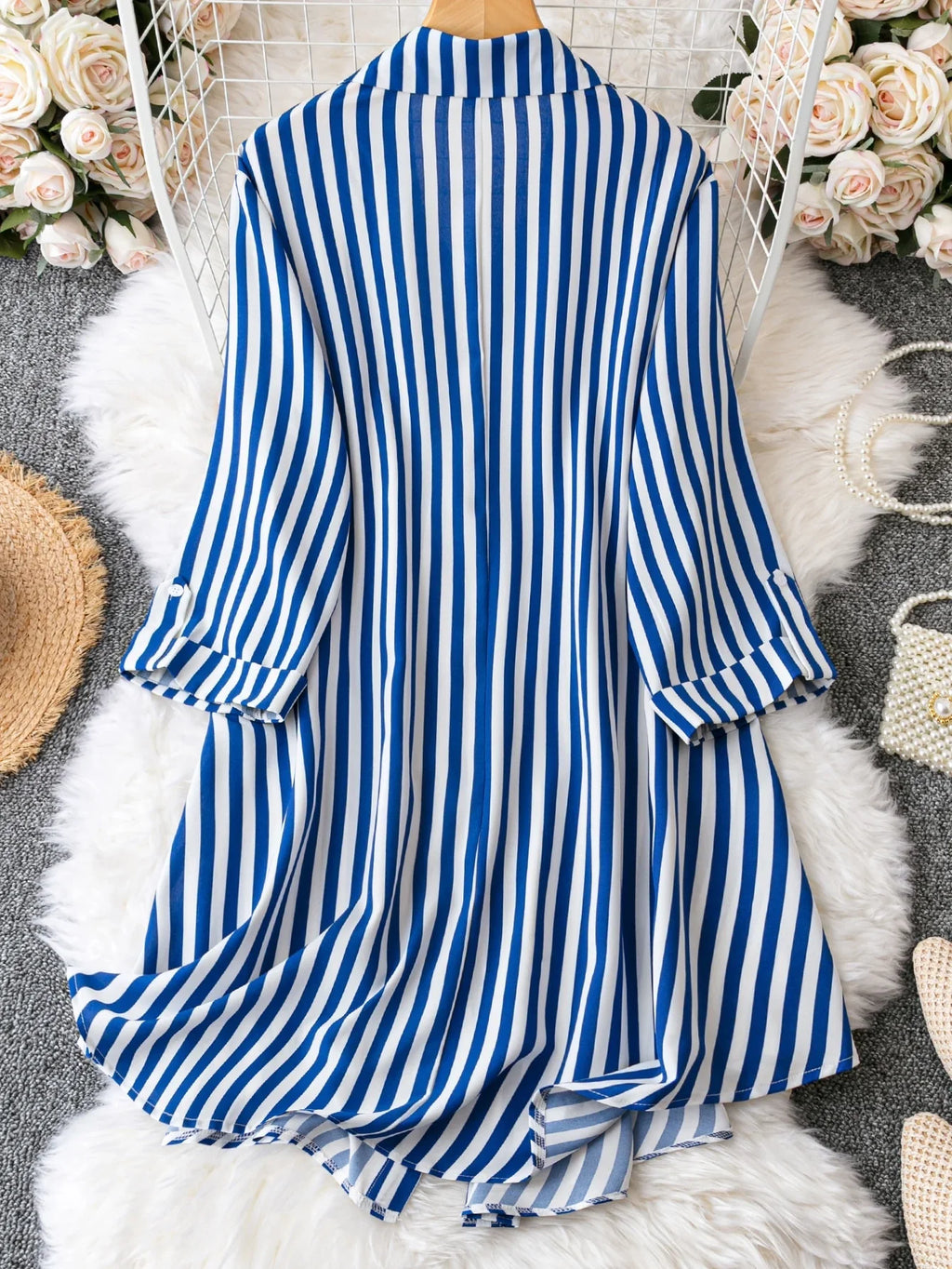 Classic Blue Stripe Shirt Dress
