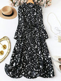 Elegant Black Animal Print Shirt Dress