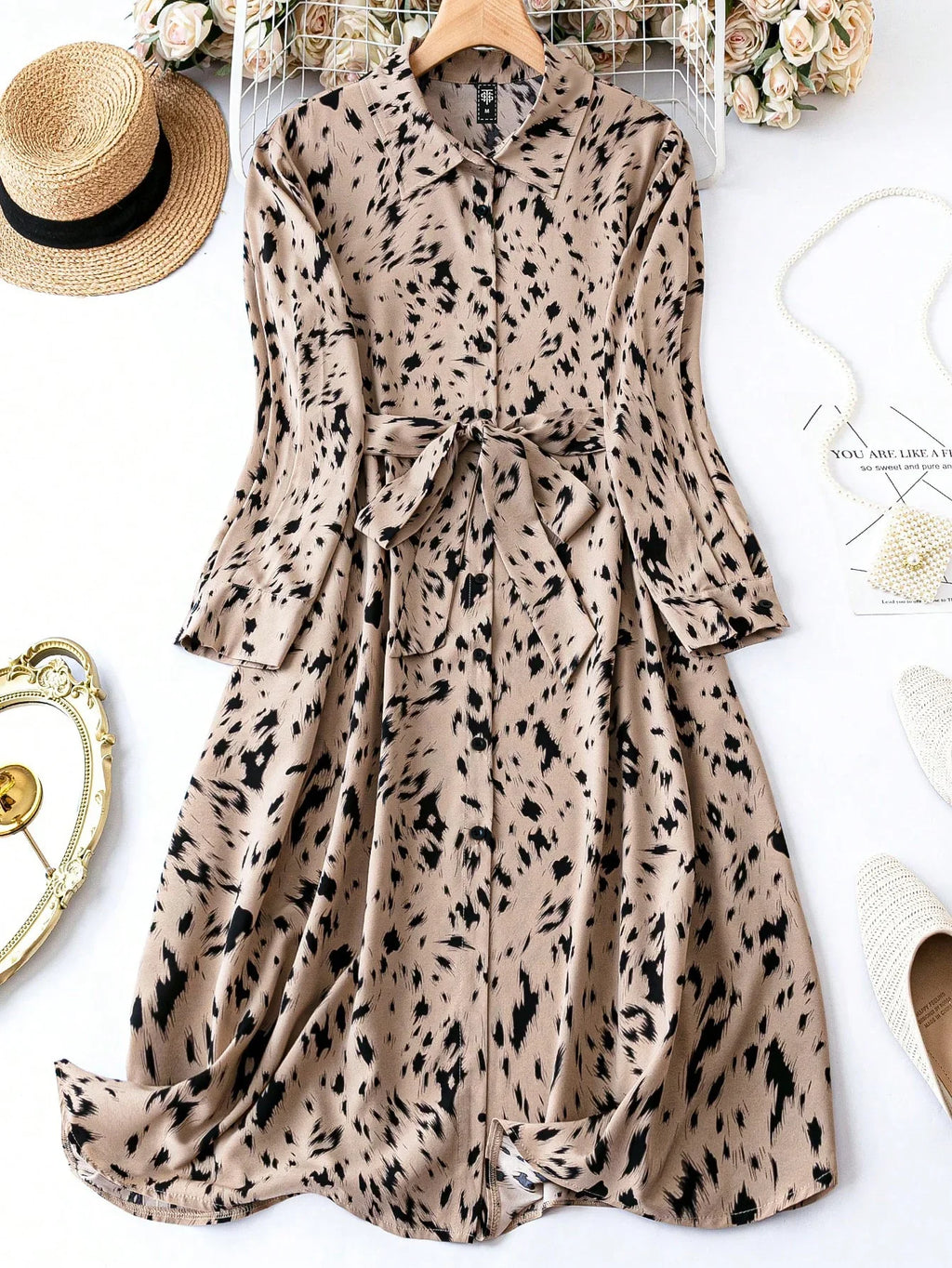 Mocha Wild Animal Print Midi Shirt Dress