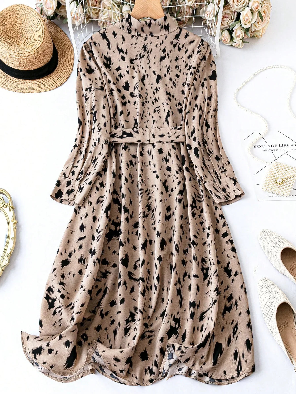 Mocha Wild Animal Print Midi Shirt Dress