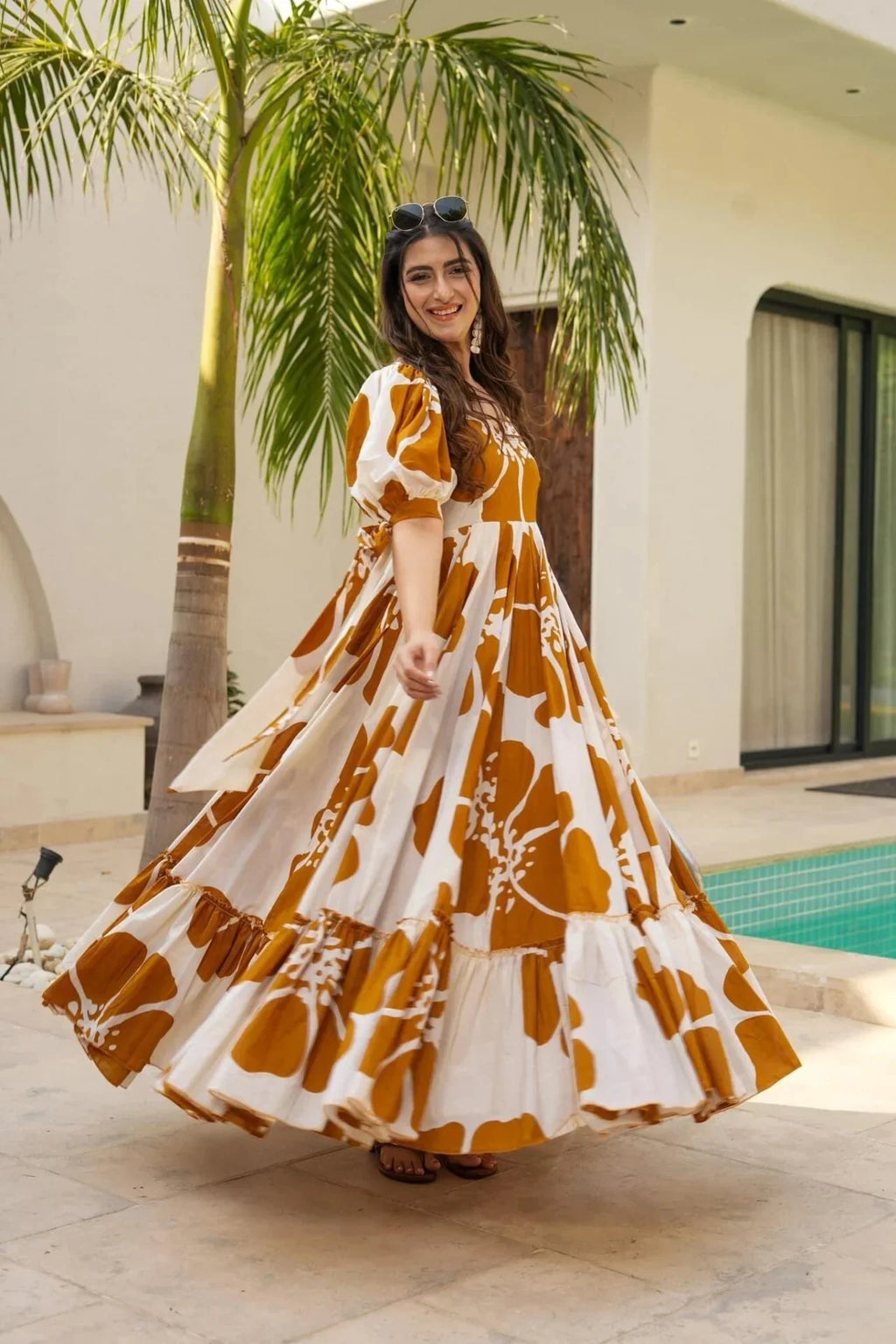 Mocha Blossom Floral Maxi Dress