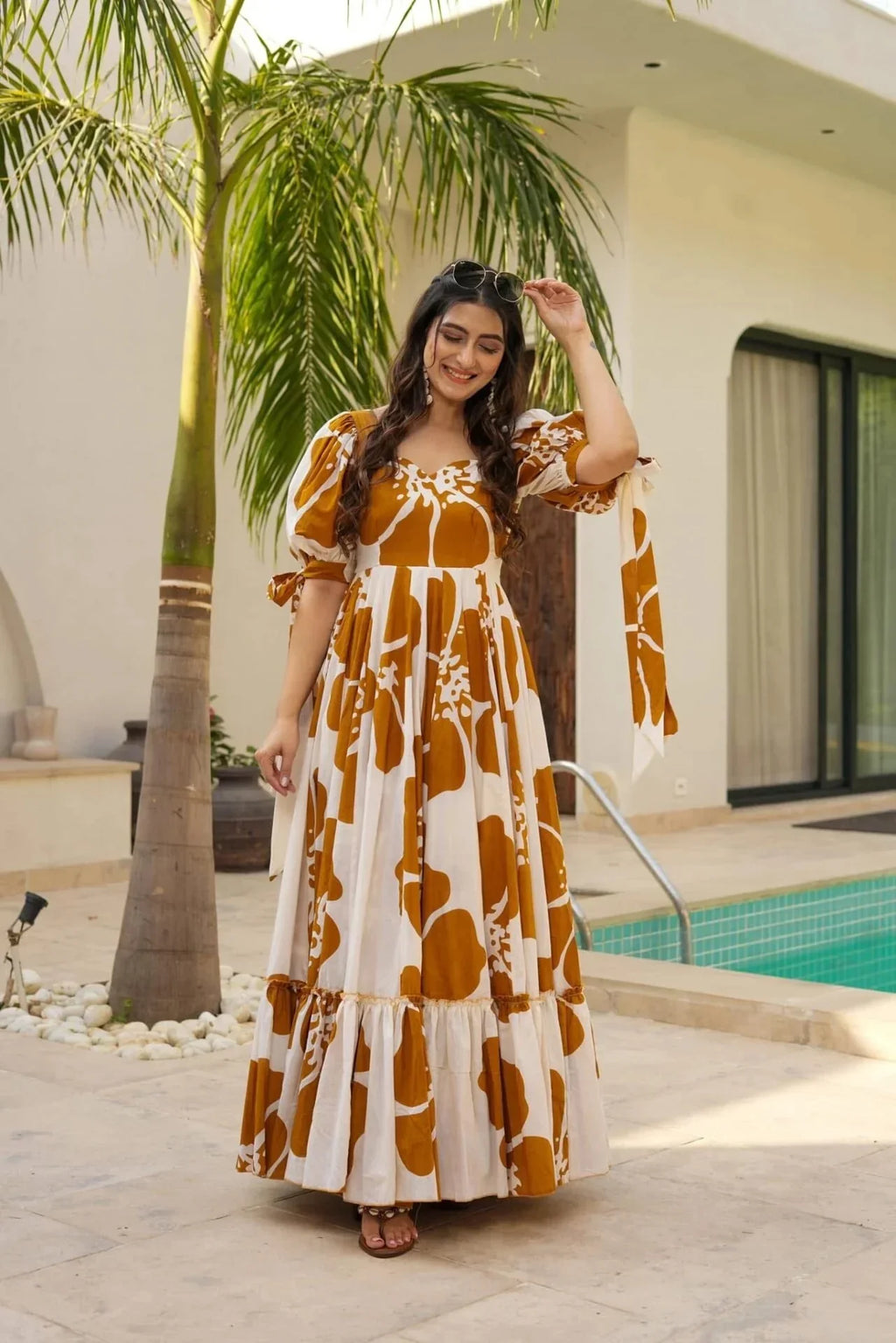 Mocha Blossom Floral Maxi Dress