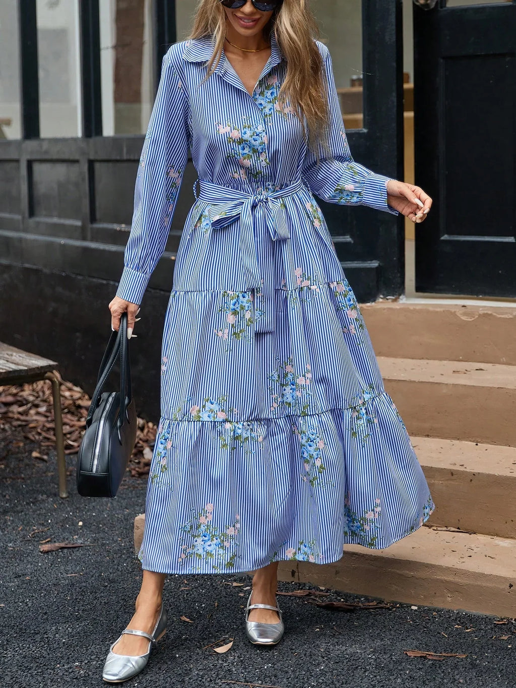 Blue Meadow Belted Maxi Dress