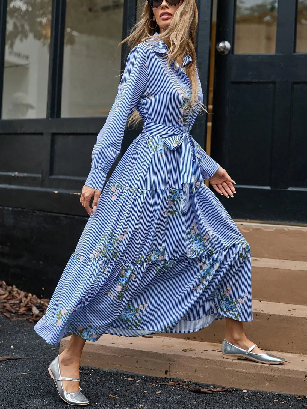 Blue Meadow Belted Maxi Dress