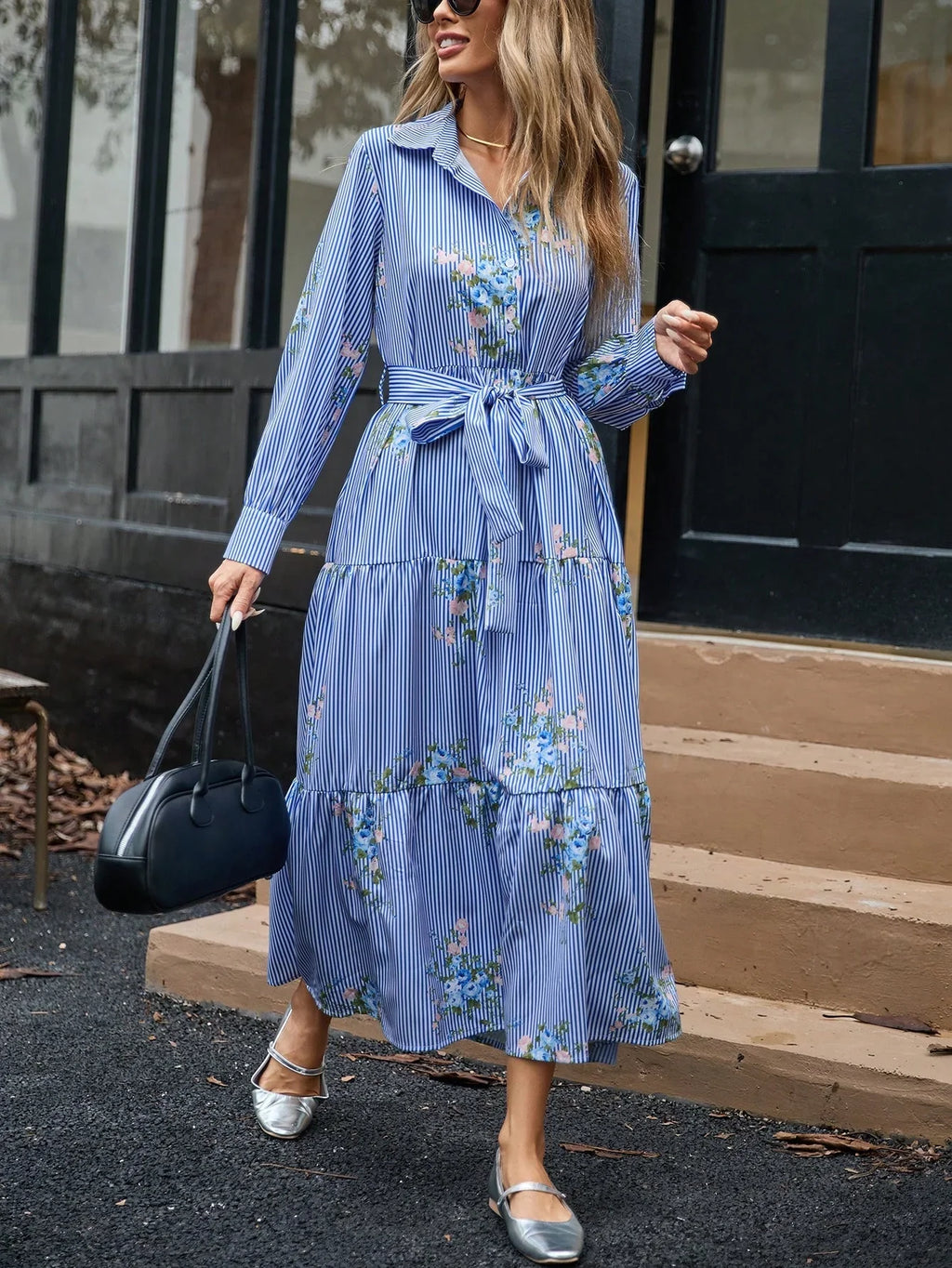 Blue Meadow Belted Maxi Dress