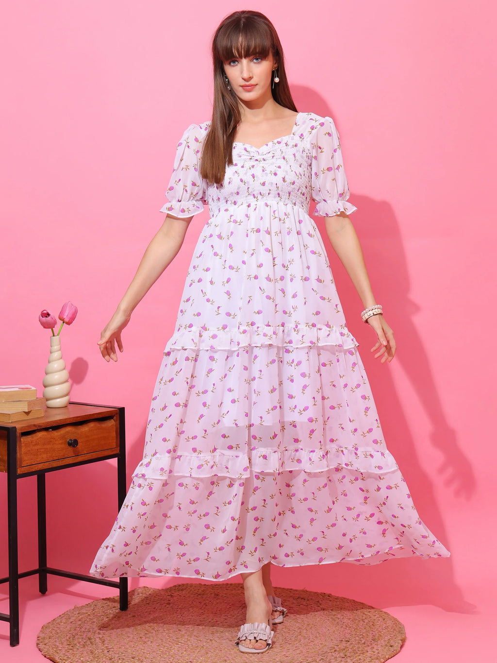 Blossom Purple Petals Fit & Flare Maxi Dress