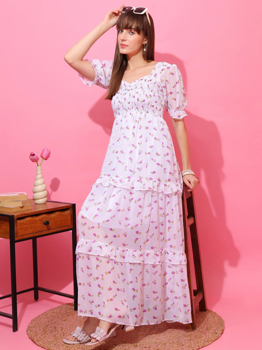 Blossom Purple Petals Fit & Flare Maxi Dress