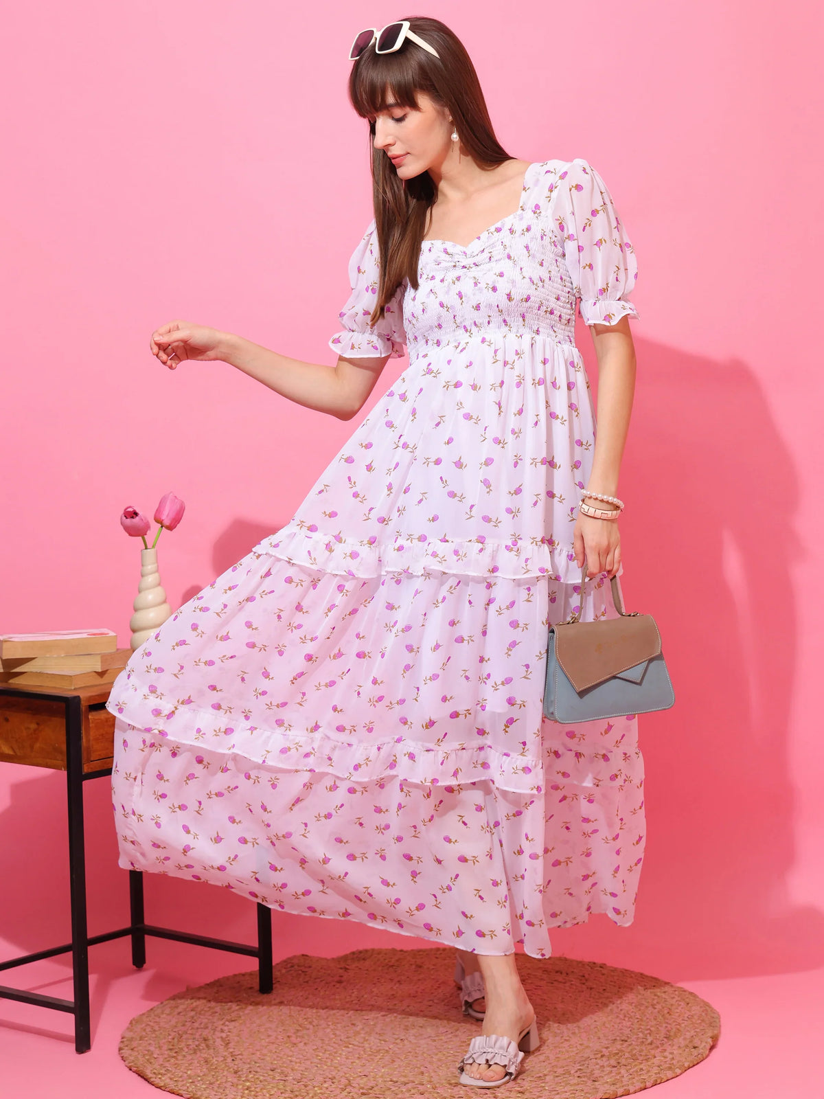 Blossom Purple Petals Fit & Flare Maxi Dress
