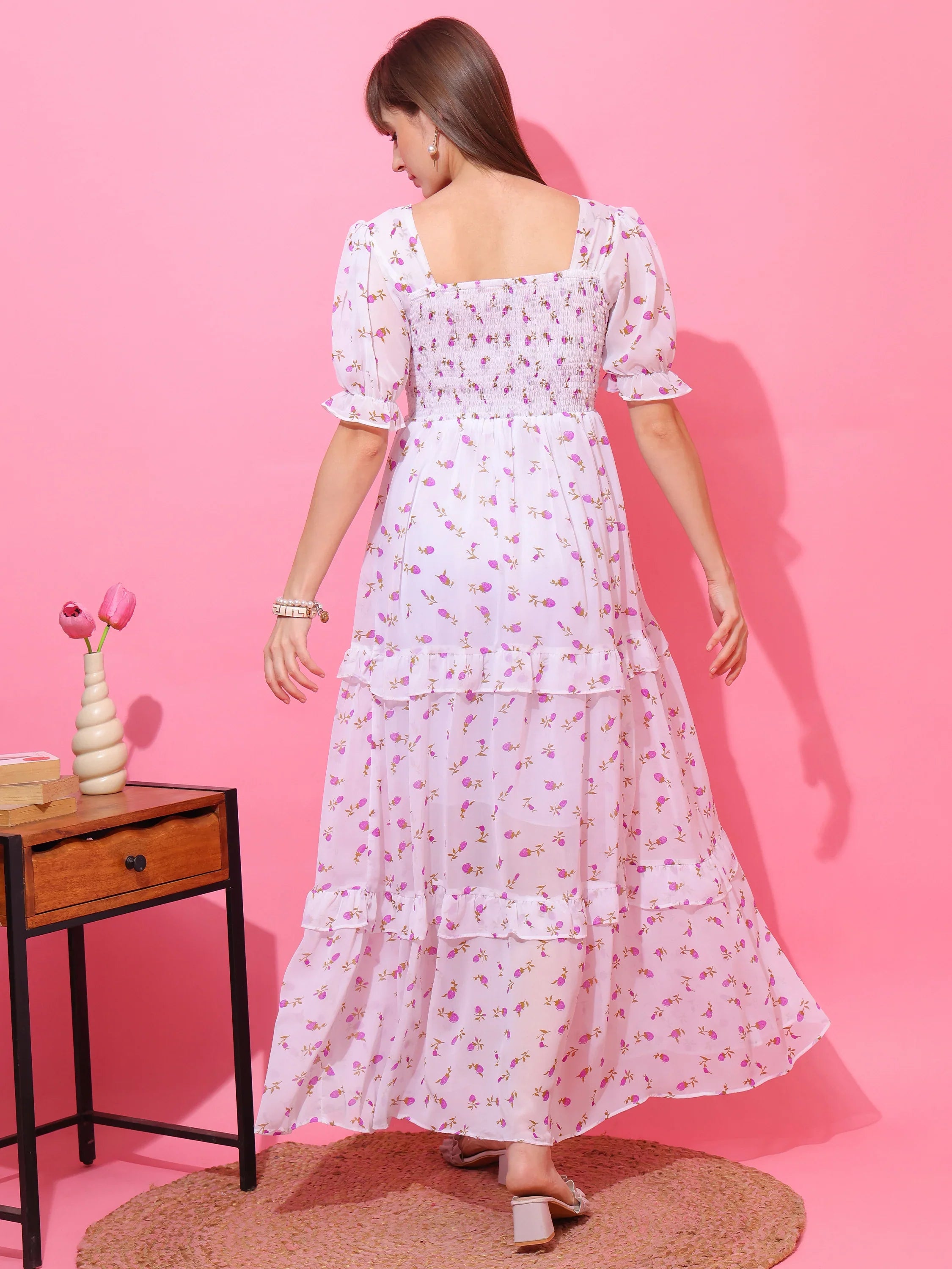 Blossom Purple Petals Fit & Flare Maxi Dress