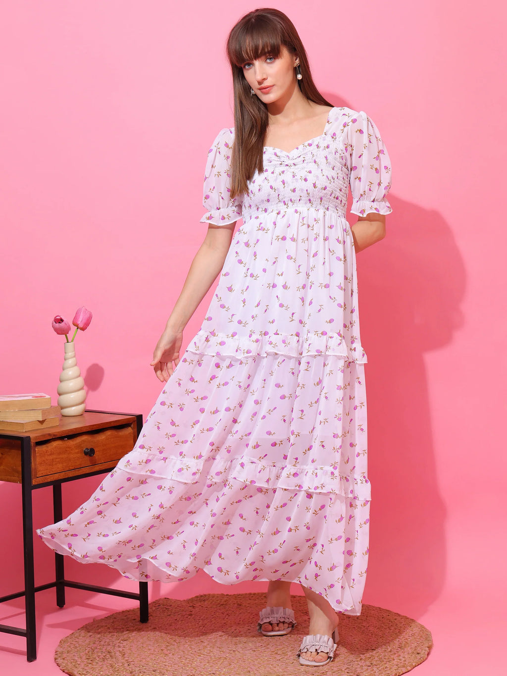 Blossom Purple Petals Fit & Flare Maxi Dress
