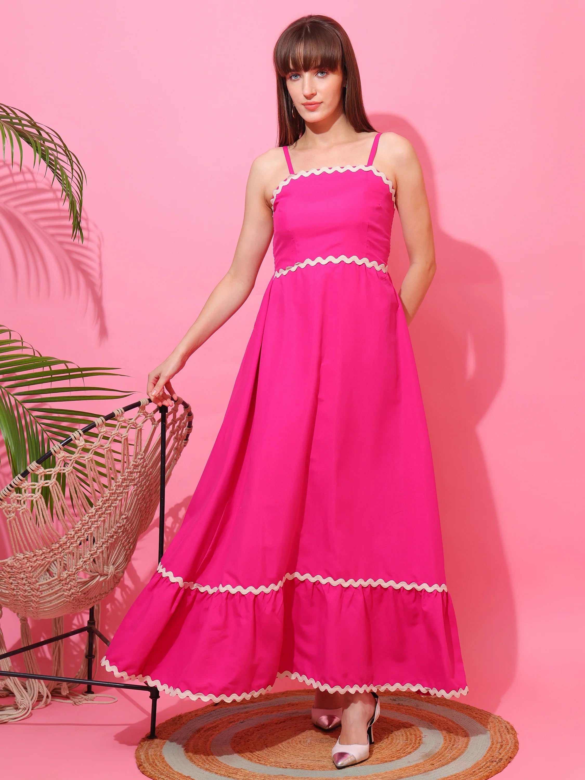 Pink Petal Flare Strappy Maxi Dress