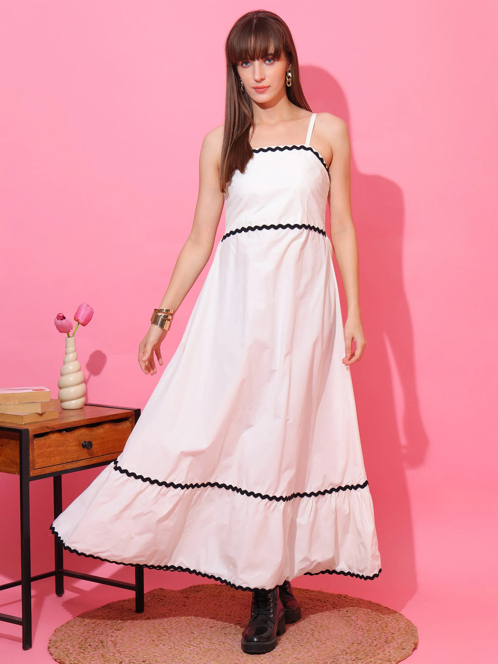 Serene Glow White Solid Maxi Dress