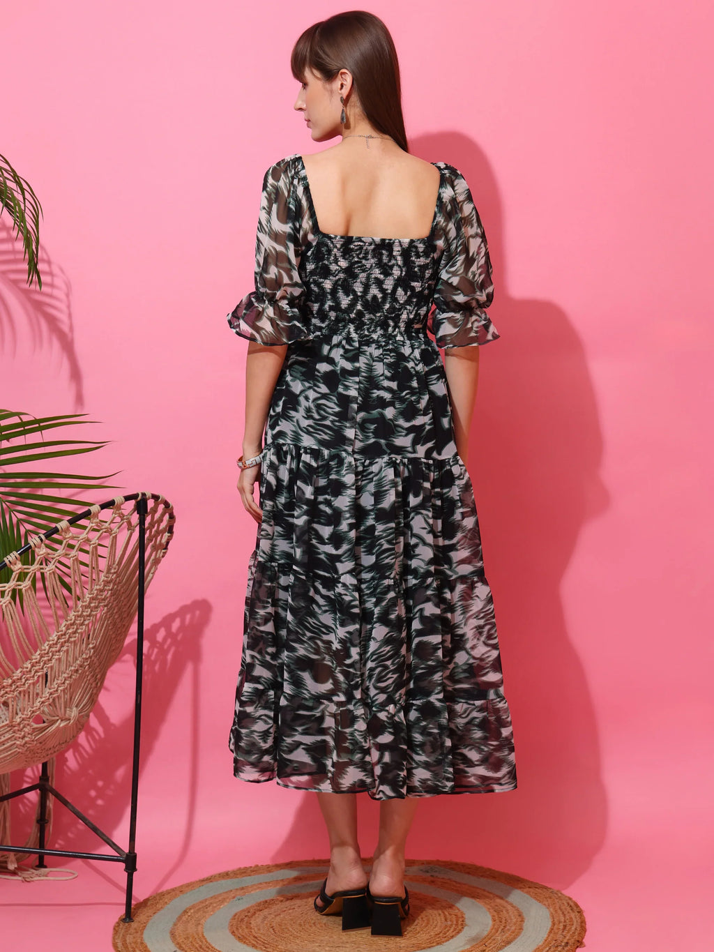 Emerald Bloom Fit and Flare Midi Dress
