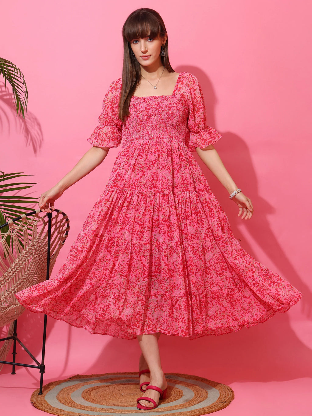 Blush Aura Fit & Flare Midi Dress