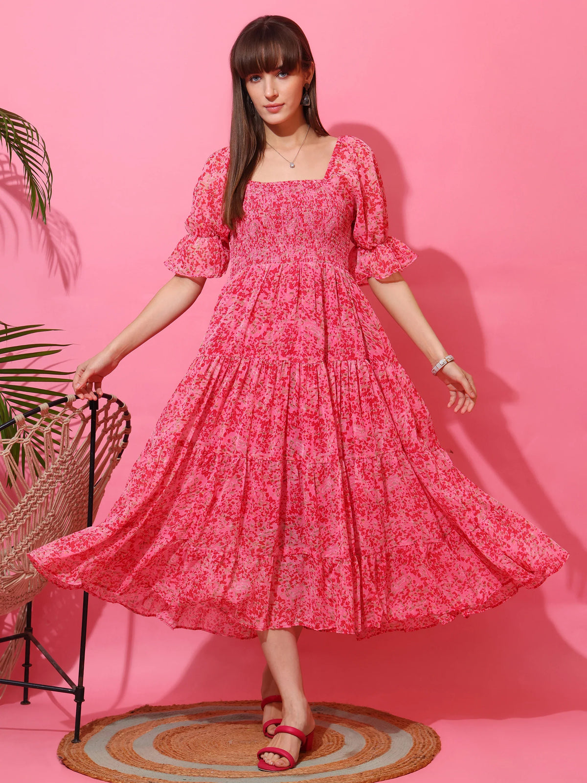 Blush Aura Fit & Flare Midi Dress
