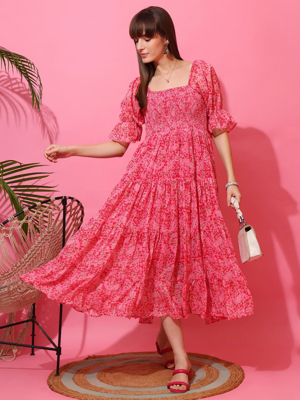Blush Aura Fit & Flare Midi Dress