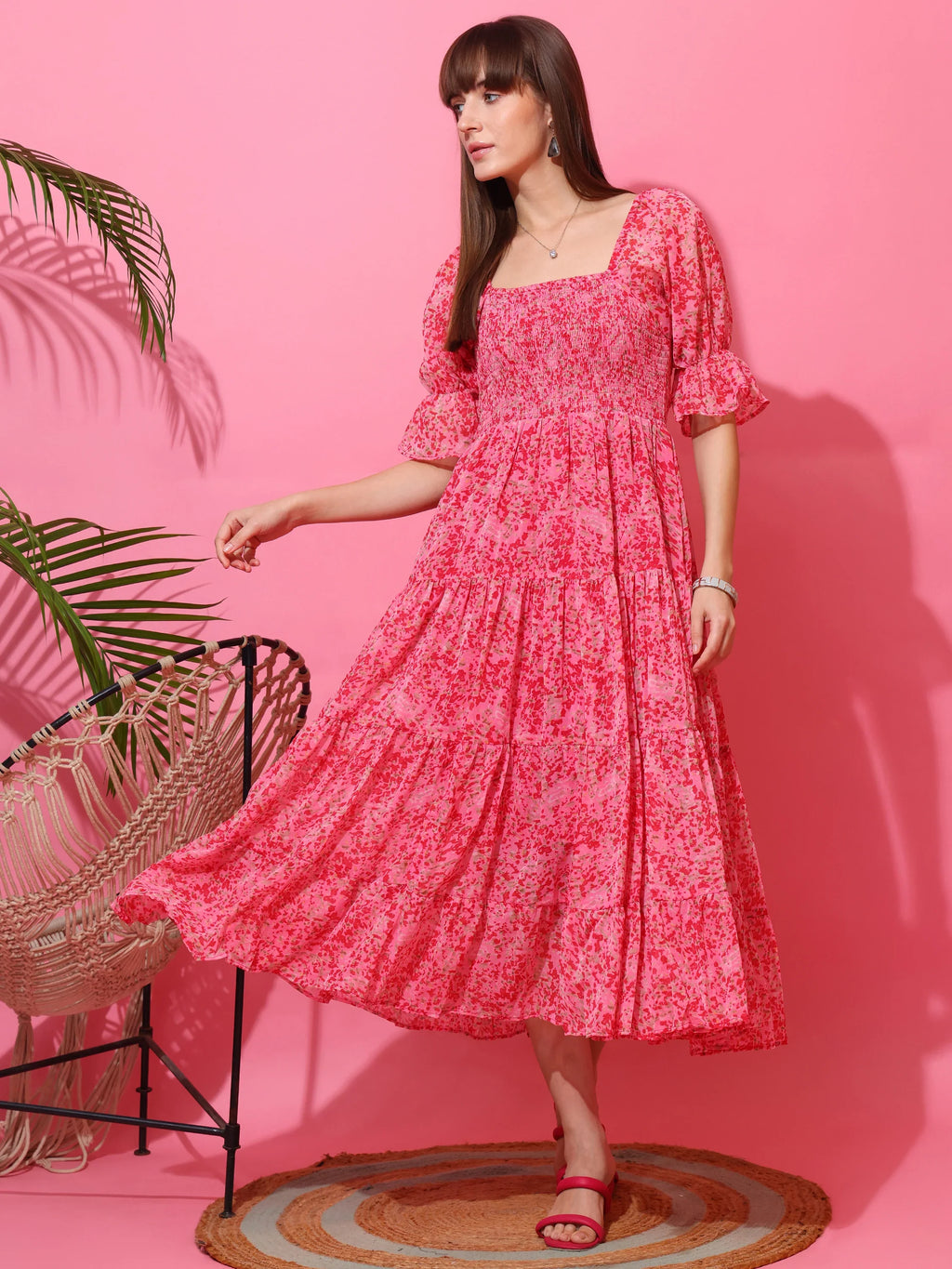Blush Aura Fit & Flare Midi Dress