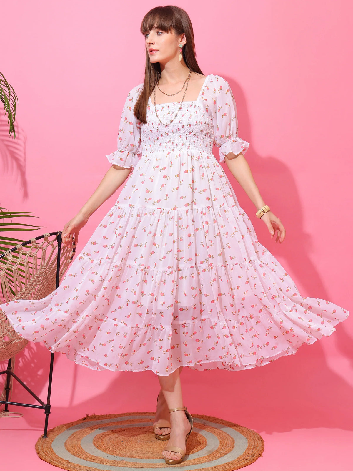 Blush Petals Fit & Flare Midi Dress