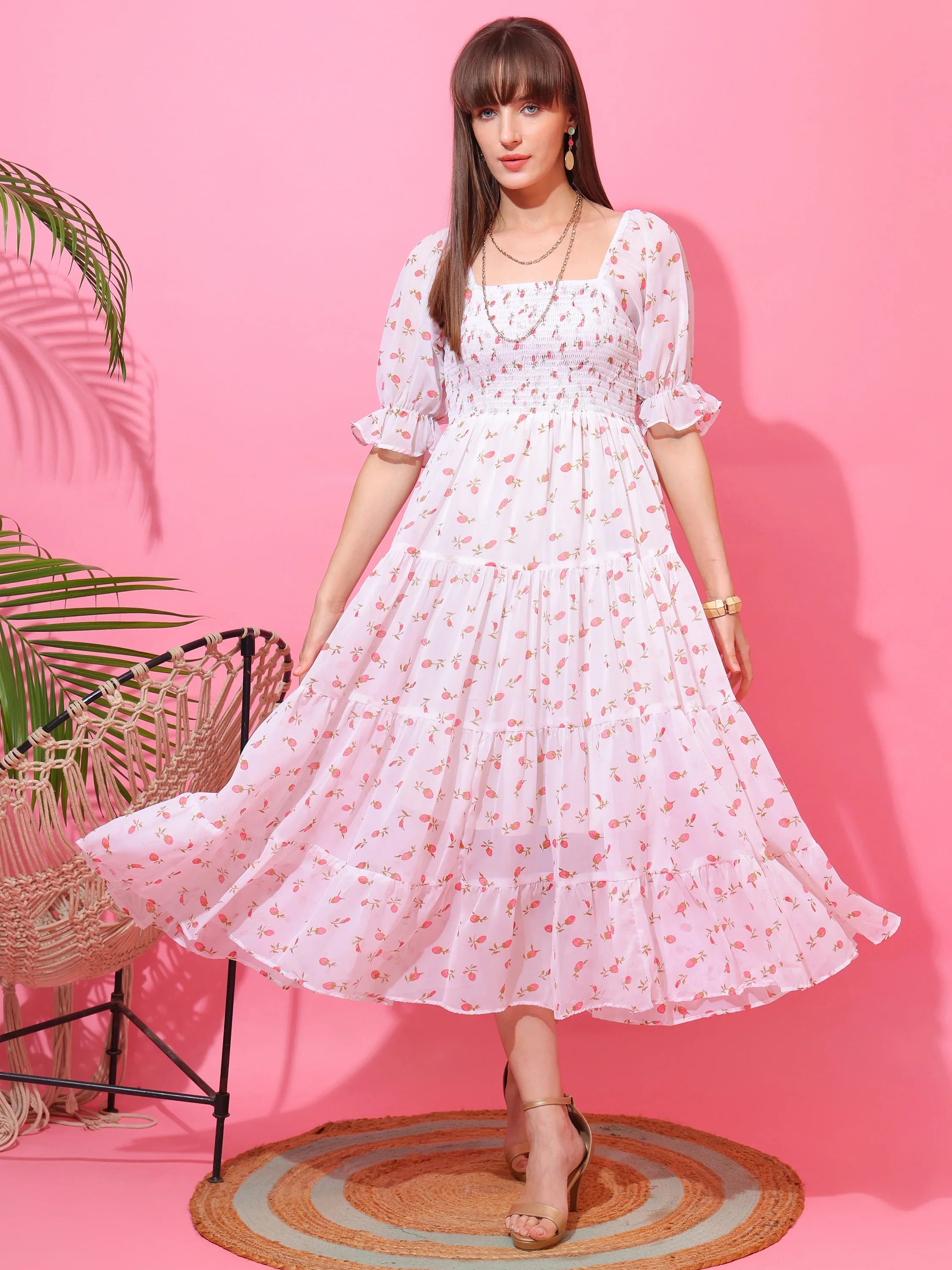 Blush Petals Fit & Flare Midi Dress