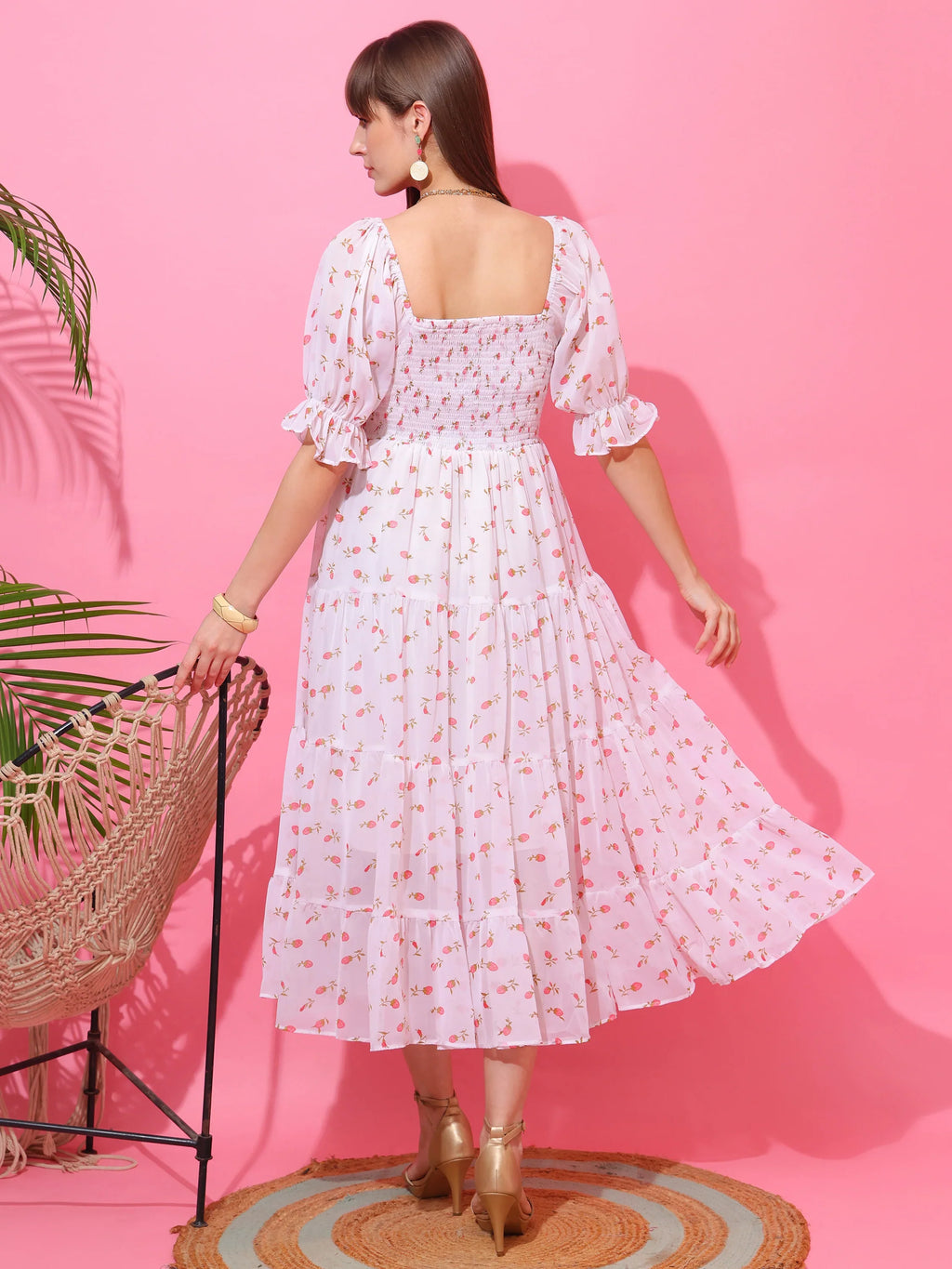 Blush Petals Fit & Flare Midi Dress