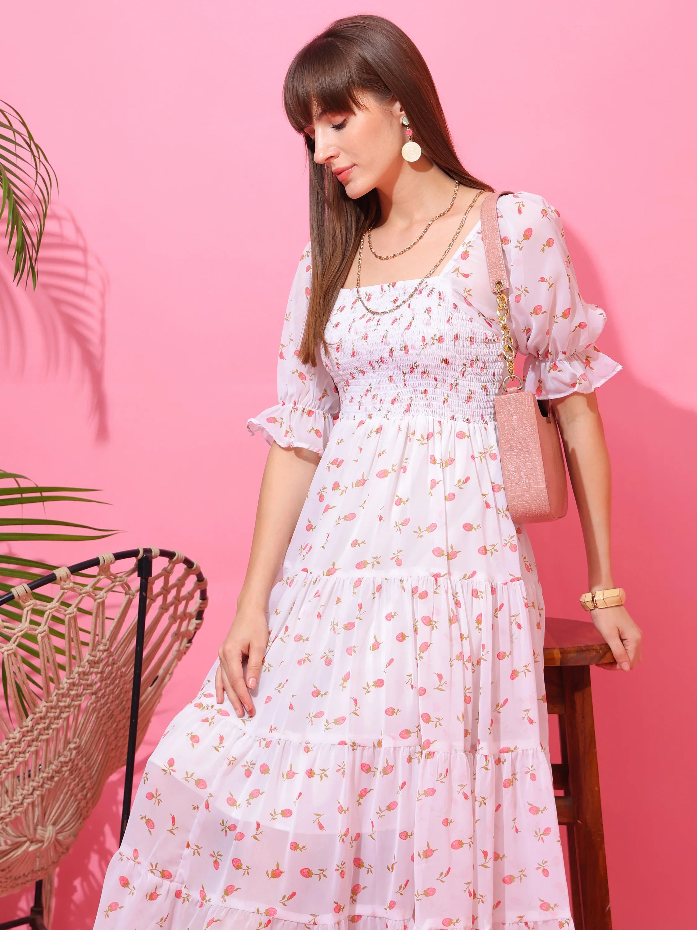 Blush Petals Fit & Flare Midi Dress