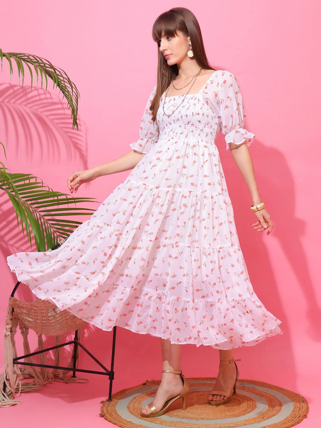 Blush Petals Fit & Flare Midi Dress