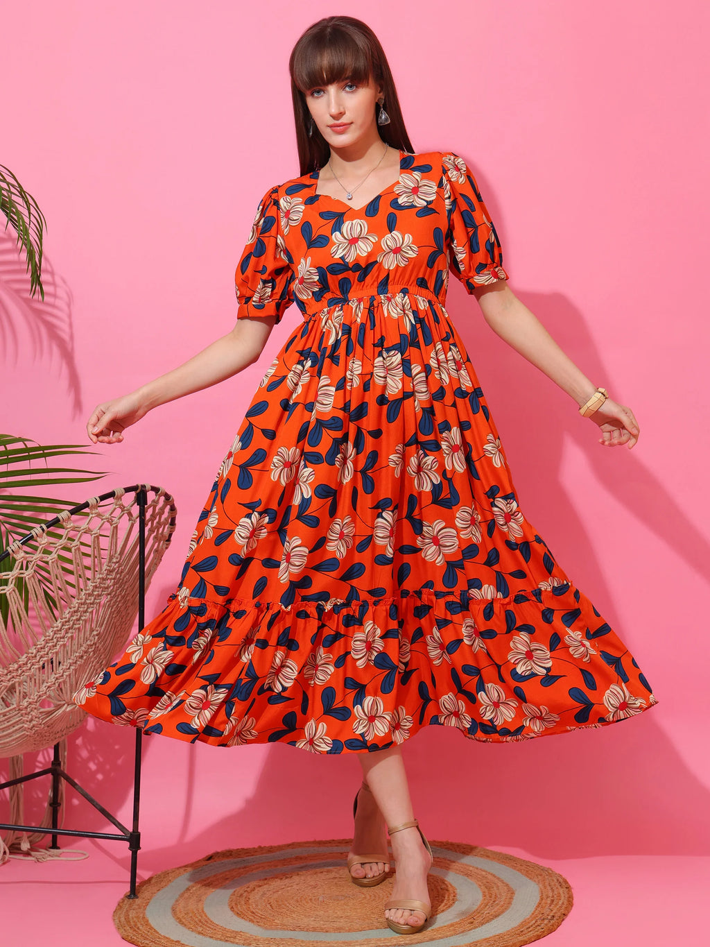 Sunlit Aura Floral Midi Dress